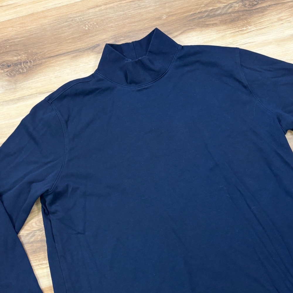 Lands' End Mock Neck Top Women L 14-16 Classic Cotton Relaxed Fit Navy Casual
